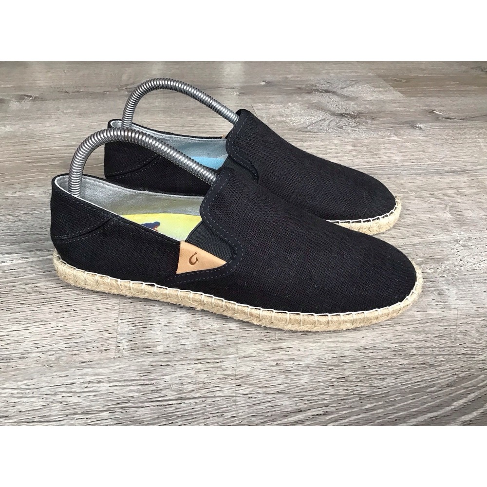 Olukai Women's Size 9 Kaula Pa'a Kapa Black Convertible Espadrille Shoes
